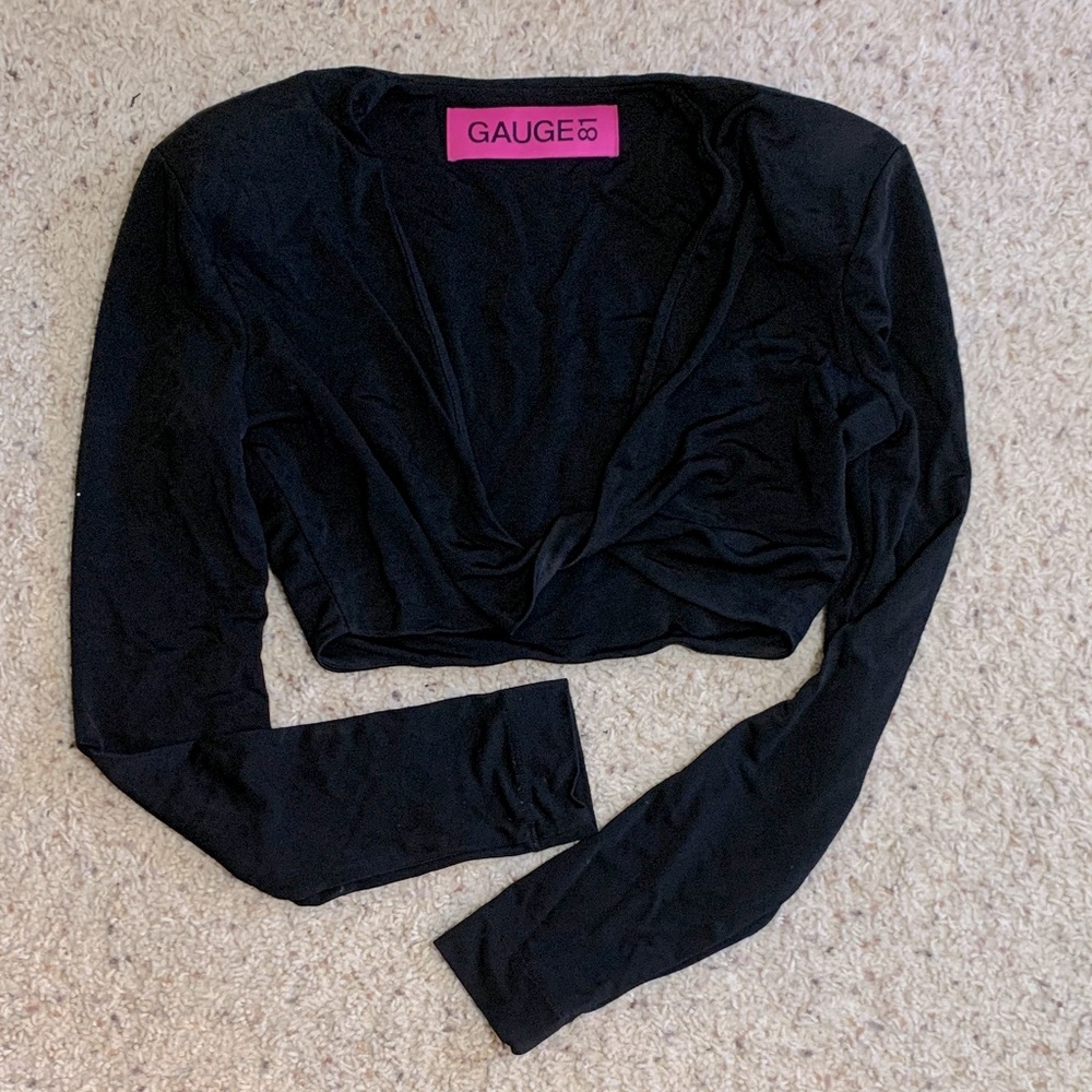 Gauge81 Black Long Sleeve Crop Twisted Knot V-neck Blouse Top Shirt Sz. XS - Picture 1 of 7